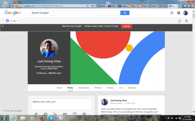 Google + page for Chan Junt Hoong MIET MIEEE CEng